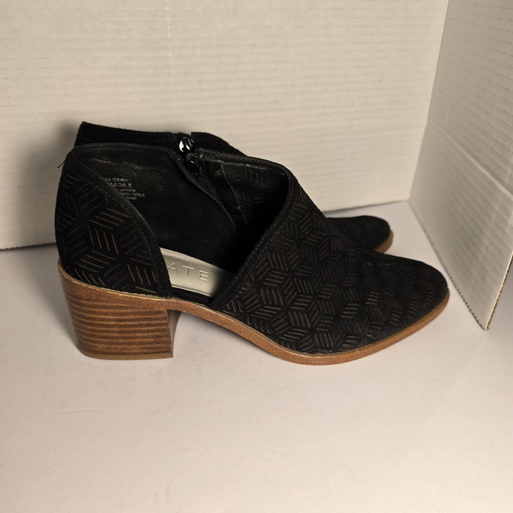 1. State Black Textured Suede Ankle Booties with Stacked Heel - Picture 4 of 7